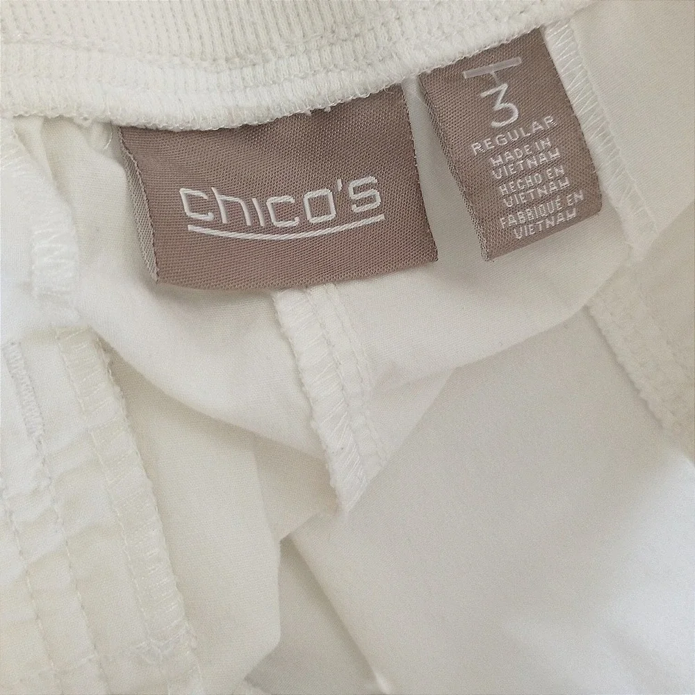 Chico's White Roll Tab Cropped Pants Size 3/US 16 Regular Elastic Waist Cotton